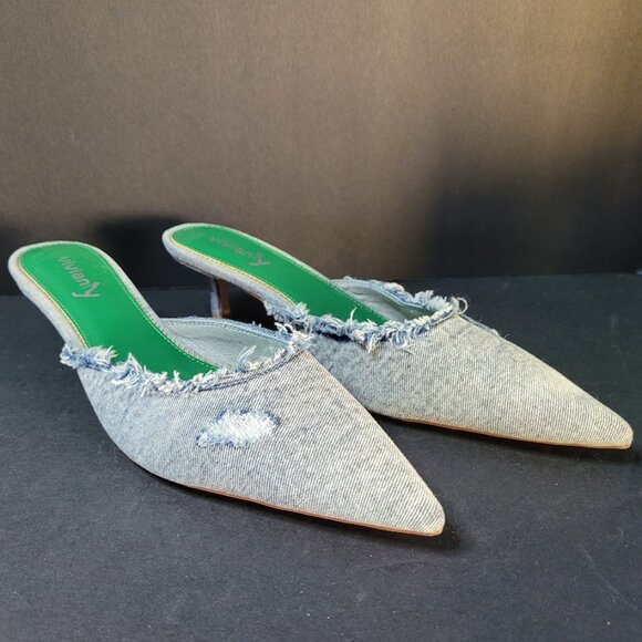 Vivianly Denim Heeled Pointed Toe Mules SZ 10 - Picture 1 of 8